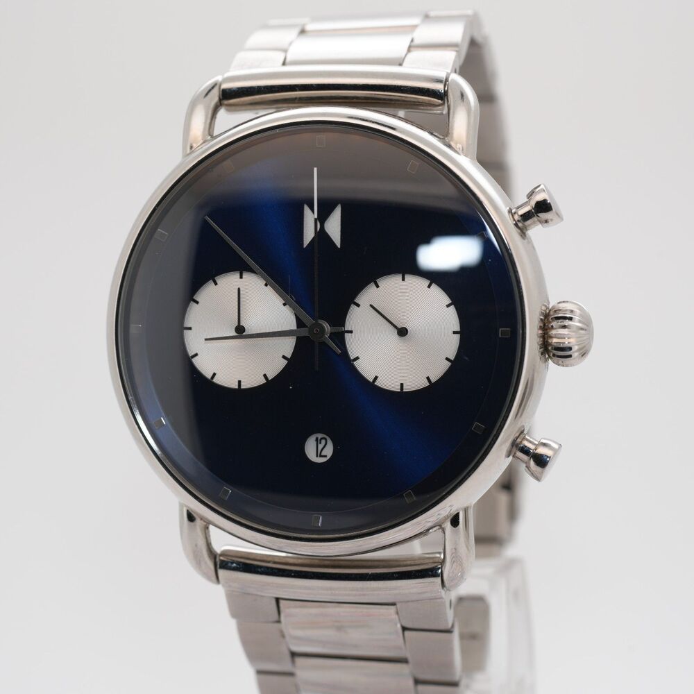 MVMT Blacktop A18 Chronograph Watch 47mm Astro Blue Silver Steel Bracelet 10ATM